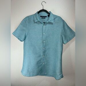 Perry Ellis Light Blue Linen Blend Short Sleeve Button Down Men's Medium